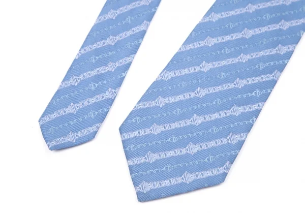 セリーヌCELINE チェーン総柄シルクネクタイ 水色 K-101606_004