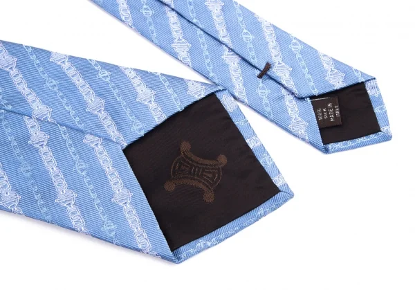 セリーヌCELINE チェーン総柄シルクネクタイ 水色 K-101606_006