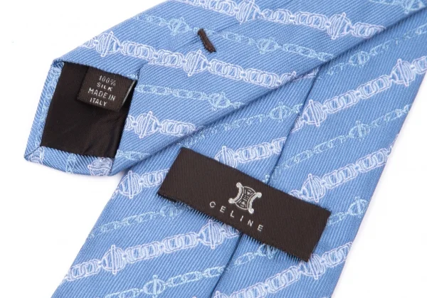 セリーヌCELINE チェーン総柄シルクネクタイ 水色 K-101606_007