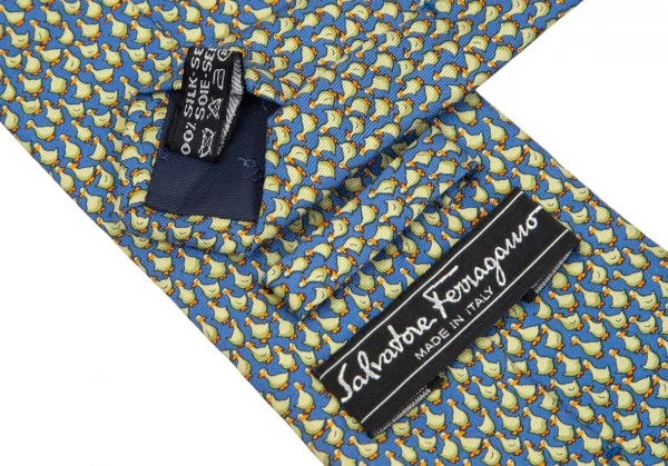 サルバトーレフェラガモSalvatore Ferragamo アヒル総柄シルクネクタイ 黄緑青 K-101611_011