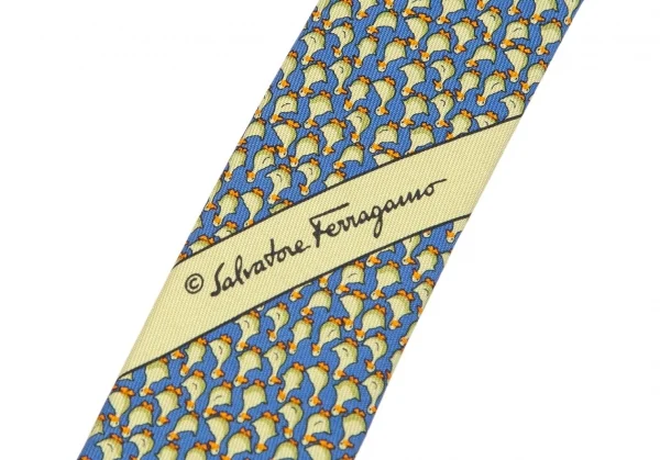 サルバトーレフェラガモSalvatore Ferragamo アヒル総柄シルクネクタイ 黄緑青 K-101611_007