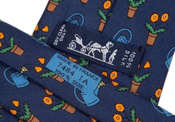エルメスHERMES ガーデニング総柄シルクネクタイ 紺 K-101618_012