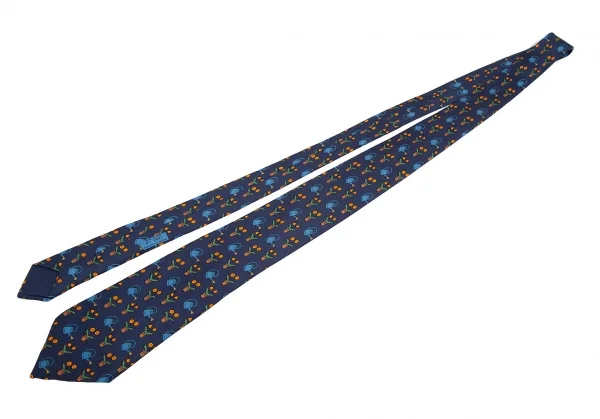 エルメスHERMES ガーデニング総柄シルクネクタイ 紺 K-101618_002