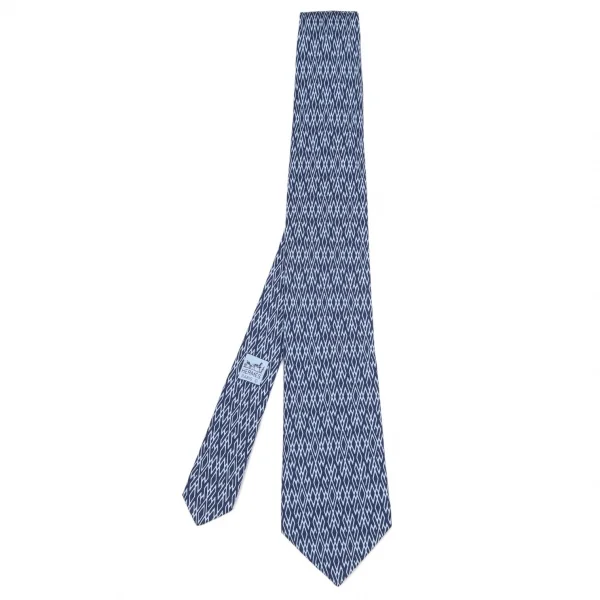 エルメスHERMES ダイヤ総柄シルクネクタイ 青水色 K-101619_001