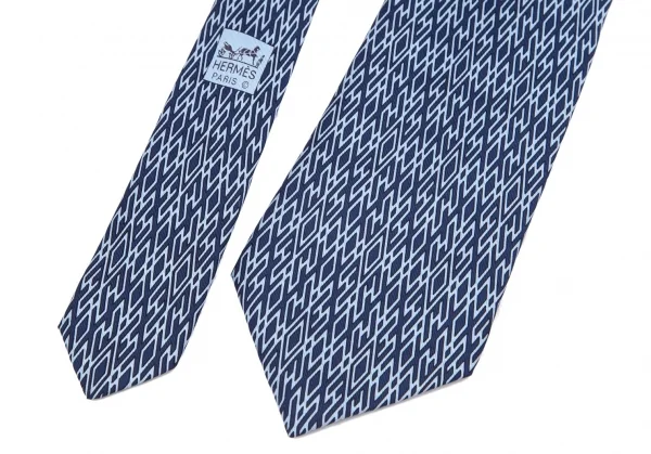 エルメスHERMES ダイヤ総柄シルクネクタイ 青水色 K-101619_003