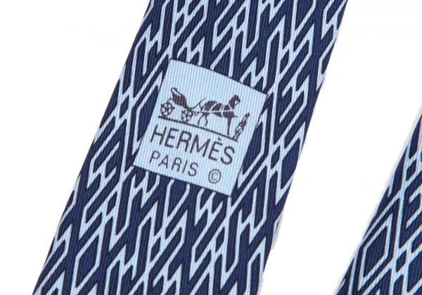 エルメスHERMES ダイヤ総柄シルクネクタイ 青水色 K-101619_004