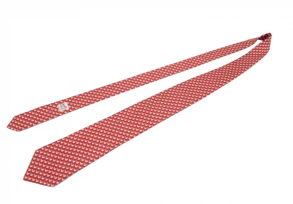 エルメスHERMES バード総柄シルクネクタイ 赤白水色 K-101620_002