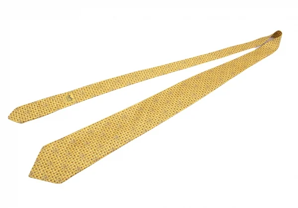 エルメスHERMES 花柄シルクネクタイ 黄茶 K-101621_002