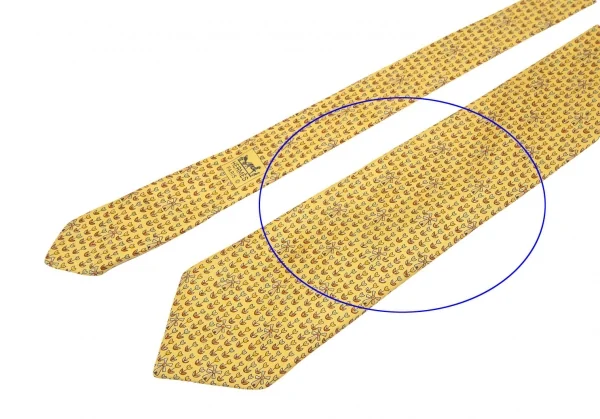 エルメスHERMES 花柄シルクネクタイ 黄茶 K-101621_003