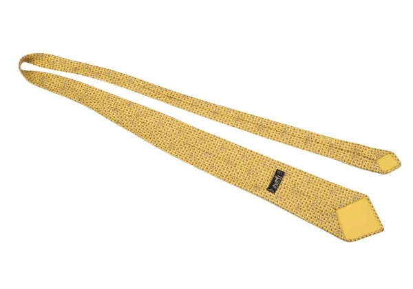 エルメスHERMES 花柄シルクネクタイ 黄茶 K-101621_007