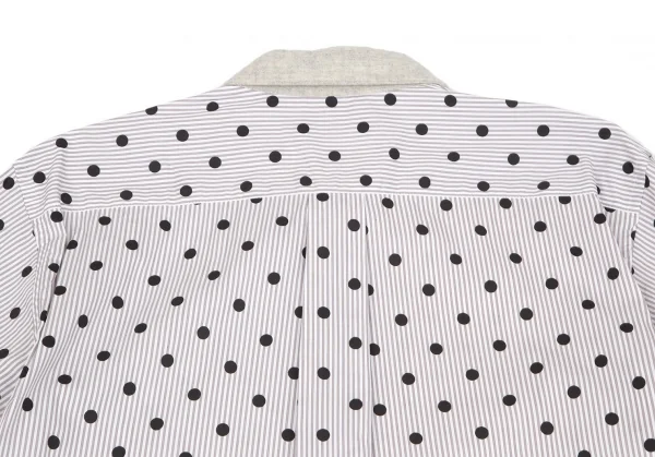 コムデギャルソン オムドゥCOMME des GARCONS HOMME DEUX 異素材切替ドットプリントストライプシャツ 白グレー茶M K-101650_010