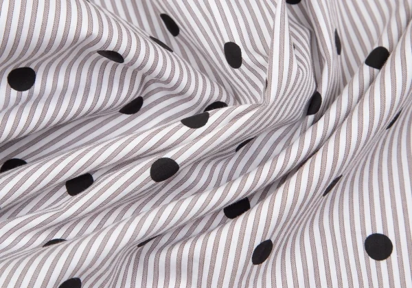 コムデギャルソン オムドゥCOMME des GARCONS HOMME DEUX 異素材切替ドットプリントストライプシャツ 白グレー茶M K-101650_011