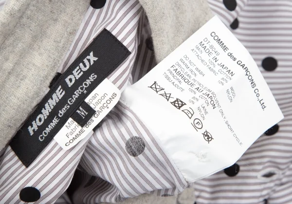 コムデギャルソン オムドゥCOMME des GARCONS HOMME DEUX 異素材切替ドットプリントストライプシャツ 白グレー茶M K-101650_013