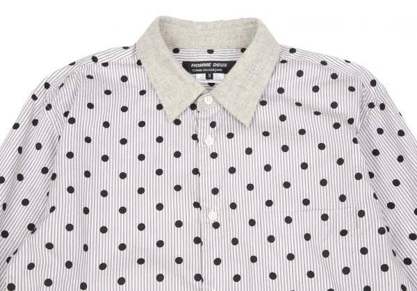 コムデギャルソン オムドゥCOMME des GARCONS HOMME DEUX 異素材切替ドットプリントストライプシャツ 白グレー茶M K-101650_002