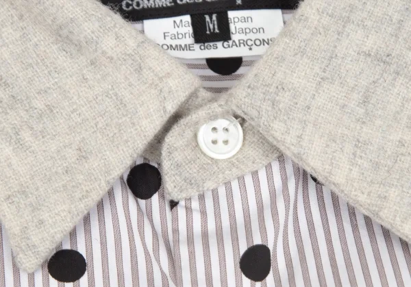 コムデギャルソン オムドゥCOMME des GARCONS HOMME DEUX 異素材切替ドットプリントストライプシャツ 白グレー茶M K-101650_003