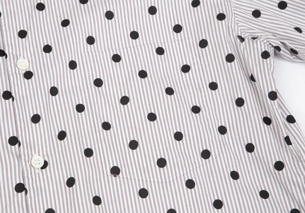 コムデギャルソン オムドゥCOMME des GARCONS HOMME DEUX 異素材切替ドットプリントストライプシャツ 白グレー茶M K-101650_005