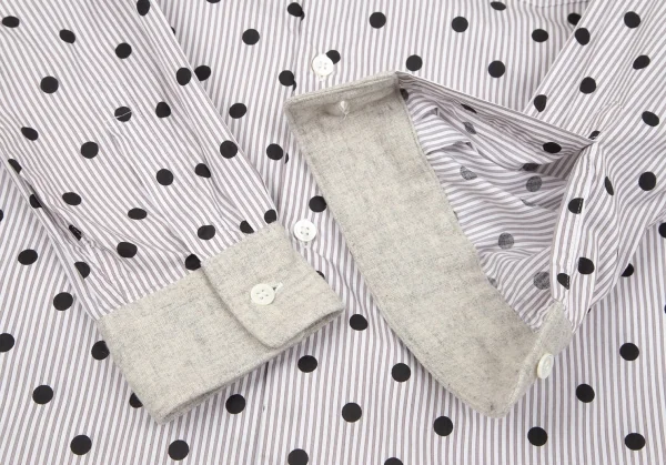 コムデギャルソン オムドゥCOMME des GARCONS HOMME DEUX 異素材切替ドットプリントストライプシャツ 白グレー茶M K-101650_006