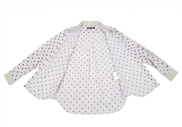 コムデギャルソン オムドゥCOMME des GARCONS HOMME DEUX 異素材切替ドットプリントストライプシャツ 白グレー茶M K-101650_008