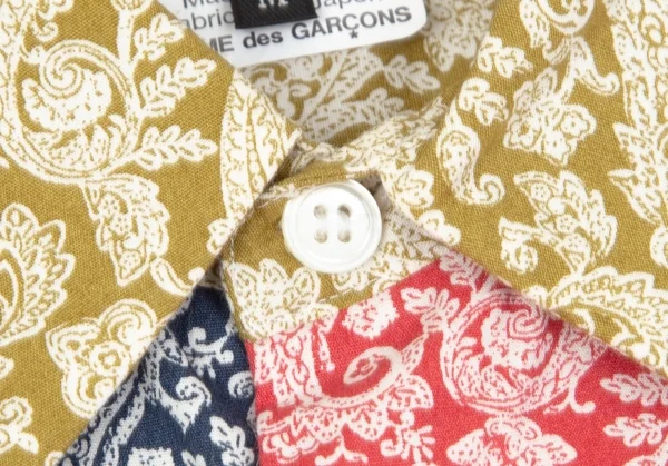 コムデギャルソン オムドゥCOMME des GARCONS HOMME DEUX バックインサイドアウト切替ペイズリープリントストライプシャツ カーキ赤青他M K-101652_003