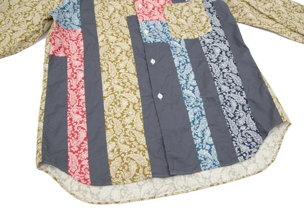 コムデギャルソン オムドゥCOMME des GARCONS HOMME DEUX バックインサイドアウト切替ペイズリープリントストライプシャツ カーキ赤青他M K-101652_007