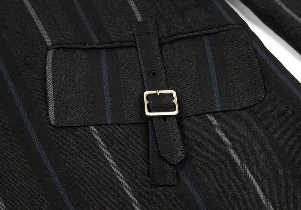 コムデギャルソン オムドゥCOMME des GARCONS HOMME DEUX ウールリネンポケットベルトデザインストライプ2Bテーラードジャケット チャコールM K-101654_011