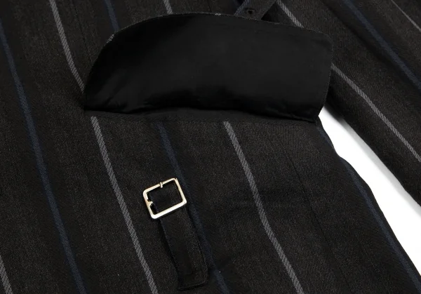 コムデギャルソン オムドゥCOMME des GARCONS HOMME DEUX ウールリネンポケットベルトデザインストライプ2Bテーラードジャケット チャコールM K-101654_012