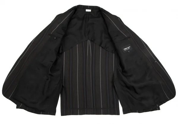 コムデギャルソン オムドゥCOMME des GARCONS HOMME DEUX ウールリネンポケットベルトデザインストライプ2Bテーラードジャケット チャコールM K-101654_013
