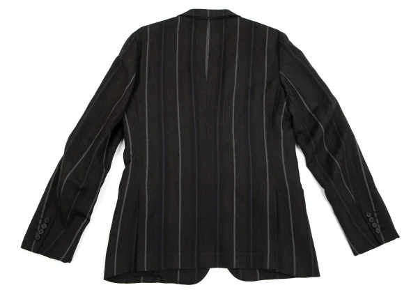コムデギャルソン オムドゥCOMME des GARCONS HOMME DEUX ウールリネンポケットベルトデザインストライプ2Bテーラードジャケット チャコールM K-101654_014