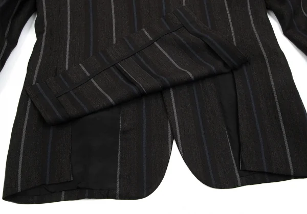 コムデギャルソン オムドゥCOMME des GARCONS HOMME DEUX ウールリネンポケットベルトデザインストライプ2Bテーラードジャケット チャコールM K-101654_016