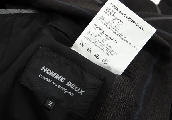 コムデギャルソン オムドゥCOMME des GARCONS HOMME DEUX ウールリネンポケットベルトデザインストライプ2Bテーラードジャケット チャコールM K-101654_019