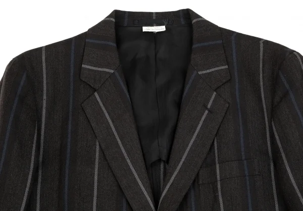 コムデギャルソン オムドゥCOMME des GARCONS HOMME DEUX ウールリネンポケットベルトデザインストライプ2Bテーラードジャケット チャコールM K-101654_002