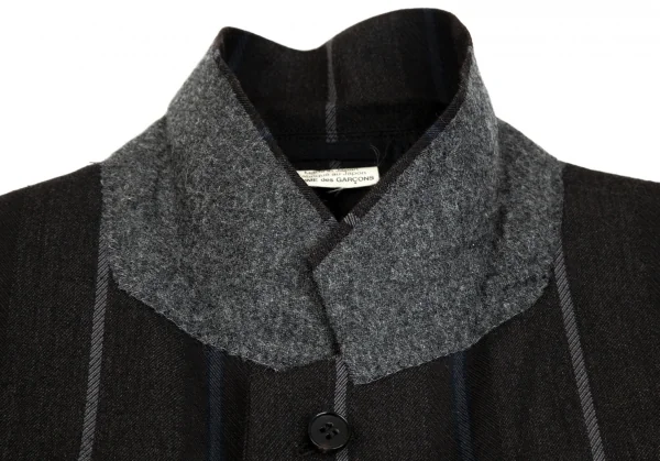 コムデギャルソン オムドゥCOMME des GARCONS HOMME DEUX ウールリネンポケットベルトデザインストライプ2Bテーラードジャケット チャコールM K-101654_004
