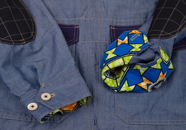 ジュンヤワタナベマン コムデギャルソンJUNYA WATANABE MAN COMME des GARCONS異素材切替エルボーパッチシャンブレージャケット インディゴM K-101668_008