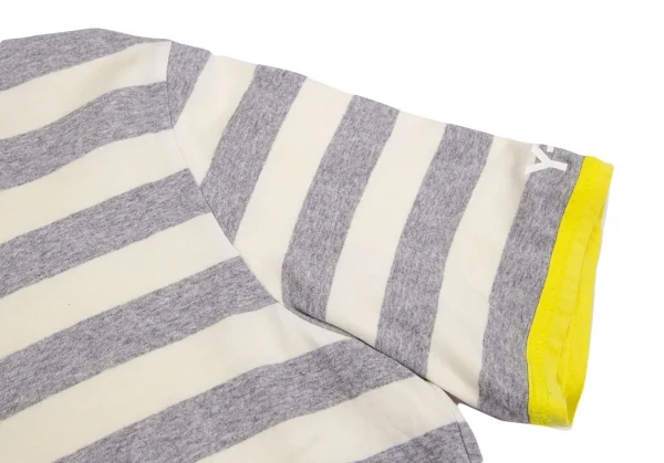 ワイスリーY-3 ポケットロゴリバーシブルボーダーTシャツ オフグレー黄色S K-101669_011