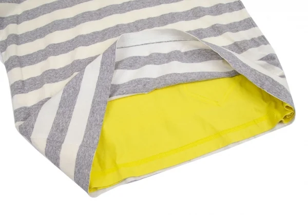 ワイスリーY-3 ポケットロゴリバーシブルボーダーTシャツ オフグレー黄色S K-101669_014