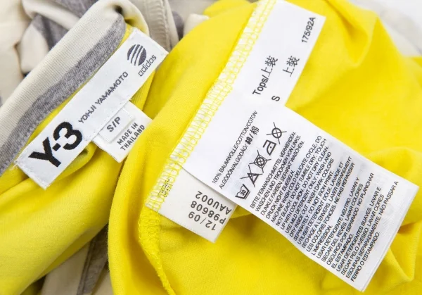 ワイスリーY-3 ポケットロゴリバーシブルボーダーTシャツ オフグレー黄色S K-101669_018