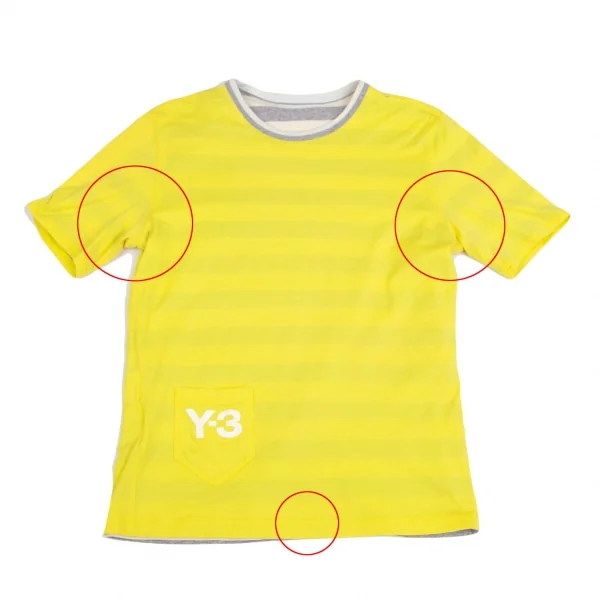 ワイスリーY-3 ポケットロゴリバーシブルボーダーTシャツ オフグレー黄色S K-101669_002