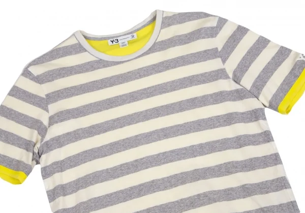 ワイスリーY-3 ポケットロゴリバーシブルボーダーTシャツ オフグレー黄色S K-101669_009