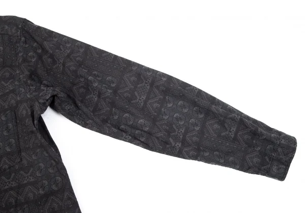 ヨウジヤマモト プールオムYohji Yamamoto POUR HOMME ネイティブ総柄多ボタンノーカラーシャツ チャコール3 K-101671_005