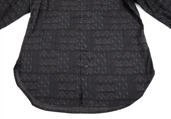 ヨウジヤマモト プールオムYohji Yamamoto POUR HOMME ネイティブ総柄多ボタンノーカラーシャツ チャコール3 K-101671_008