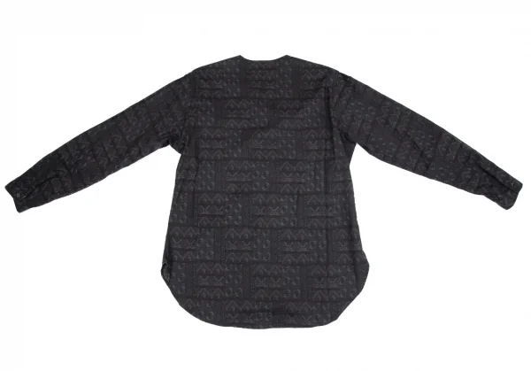 ヨウジヤマモト プールオムYohji Yamamoto POUR HOMME ネイティブ総柄多ボタンノーカラーシャツ チャコール3 K-101671_011