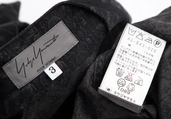 ヨウジヤマモト プールオムYohji Yamamoto POUR HOMME ネイティブ総柄多ボタンノーカラーシャツ チャコール3 K-101671_015