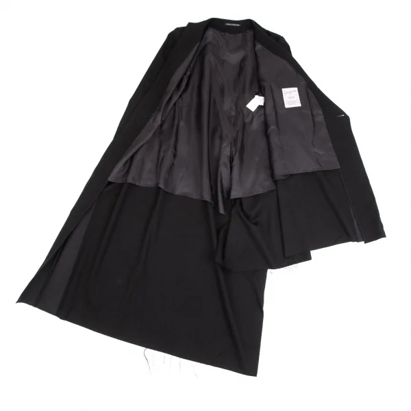 ヨウジヤマモト ファムYohji Yamamoto FEMME 裾裁ち切りアシンメトリーウールロングジャケット 黒1 K-101691_012