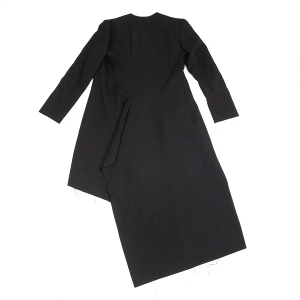 ヨウジヤマモト ファムYohji Yamamoto FEMME 裾裁ち切りアシンメトリーウールロングジャケット 黒1 K-101691_013