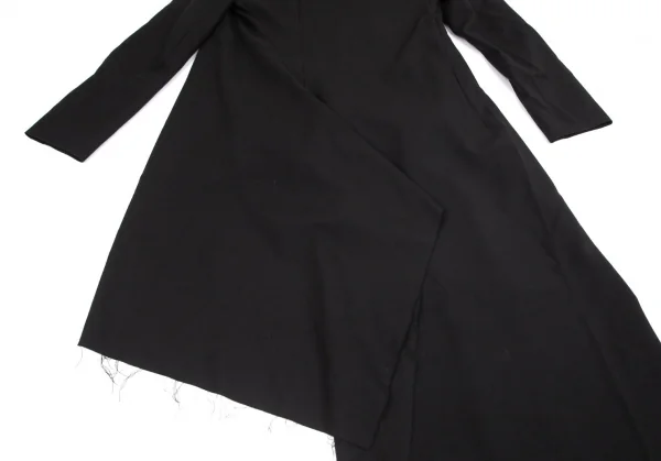 ヨウジヤマモト ファムYohji Yamamoto FEMME 裾裁ち切りアシンメトリーウールロングジャケット 黒1 K-101691_014