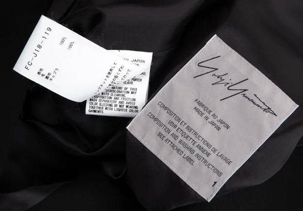 ヨウジヤマモト ファムYohji Yamamoto FEMME 裾裁ち切りアシンメトリーウールロングジャケット 黒1 K-101691_017