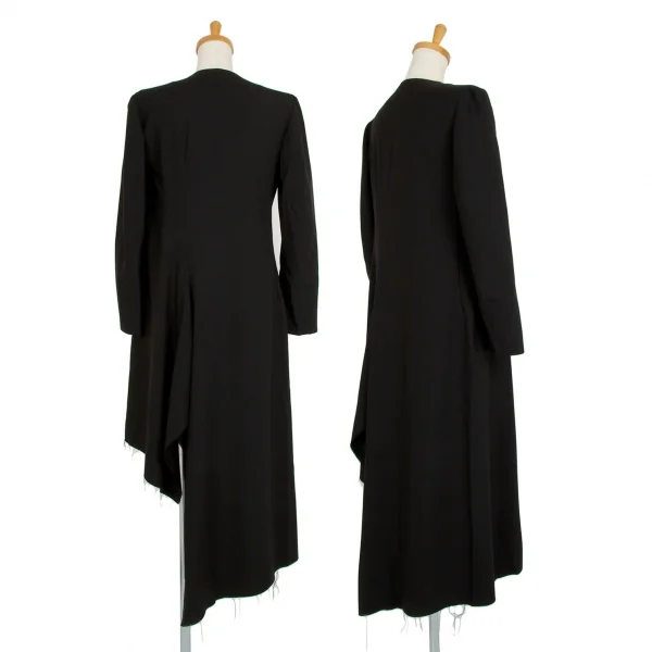 ヨウジヤマモト ファムYohji Yamamoto FEMME 裾裁ち切りアシンメトリーウールロングジャケット 黒1 K-101691_002