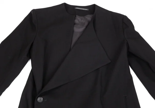 ヨウジヤマモト ファムYohji Yamamoto FEMME 裾裁ち切りアシンメトリーウールロングジャケット 黒1 K-101691_004