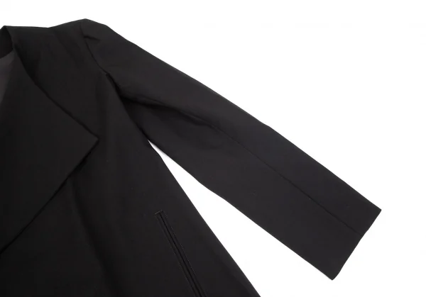 ヨウジヤマモト ファムYohji Yamamoto FEMME 裾裁ち切りアシンメトリーウールロングジャケット 黒1 K-101691_007