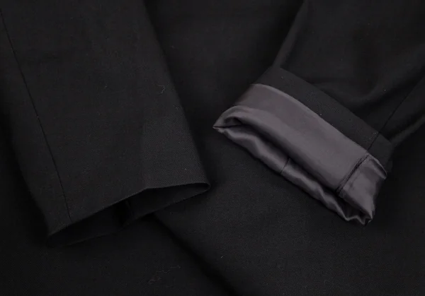 ヨウジヤマモト ファムYohji Yamamoto FEMME 裾裁ち切りアシンメトリーウールロングジャケット 黒1 K-101691_008